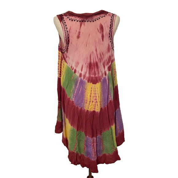 INDIA BOUTIQUE Dress Free Size 100% Rayon Red Colorful Embroidered Boho Hippie - Picture 4 of 11